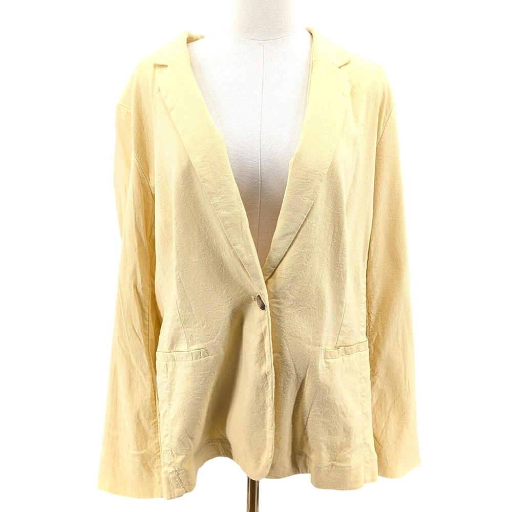 Lauren Conrad Linen Blend Blazer‎ Jacket Yellow Relaxed Lightweight Size L